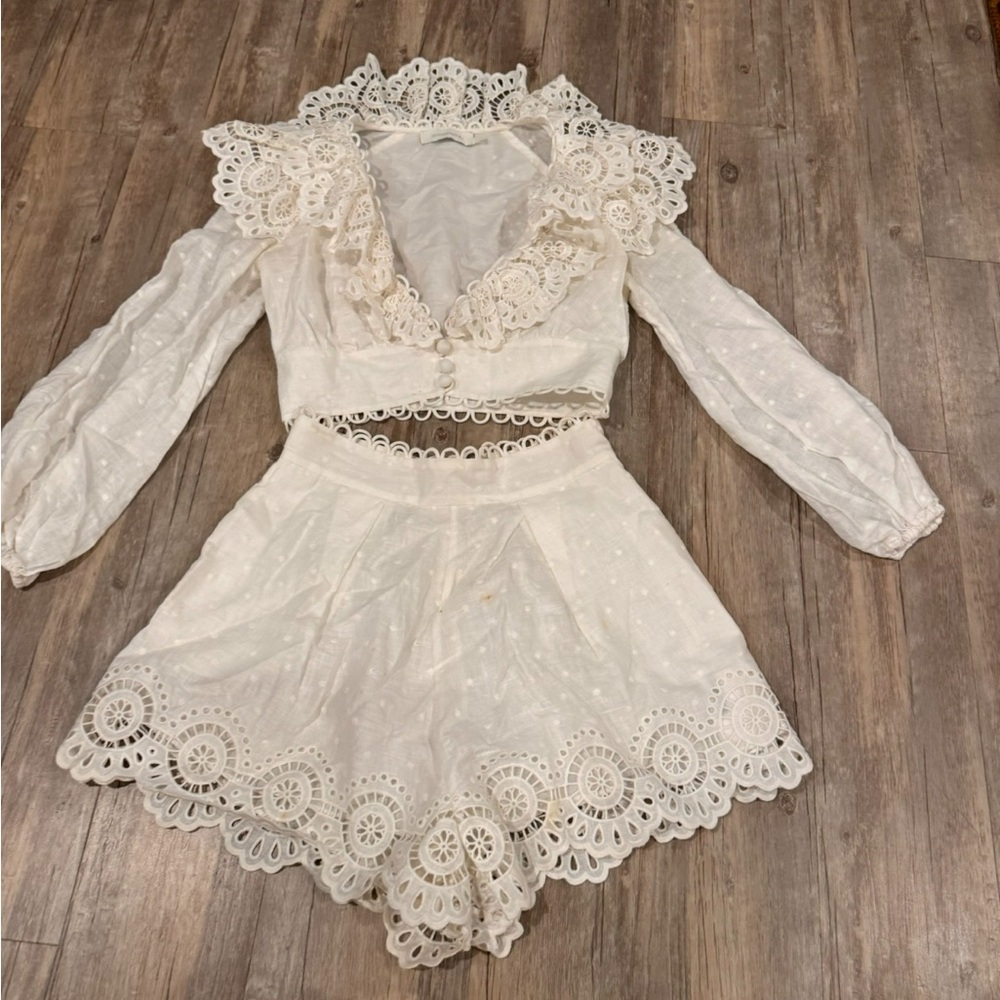 Zimmermann white eyelet two-piece short set
